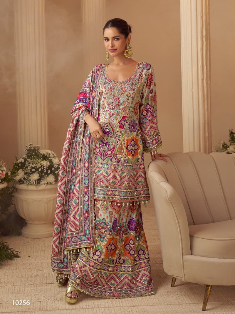 ANAITA Multicolor Crep Silk Free Size Stitched Suit with Digitak Print & Aari Work - Image 1
