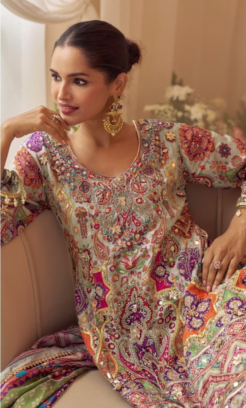 ANAITA Multicolor Crep Silk Free Size Stitched Suit with Digitak Print & Aari Work - Image 2