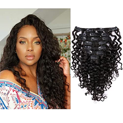 Lacerhair Water Wave Big Curly Clip in Remy Human Hair Extensions 14Inch 3A 3B Natural Color For Black Women 7 Pieces 120g with 17Clips - Image 1