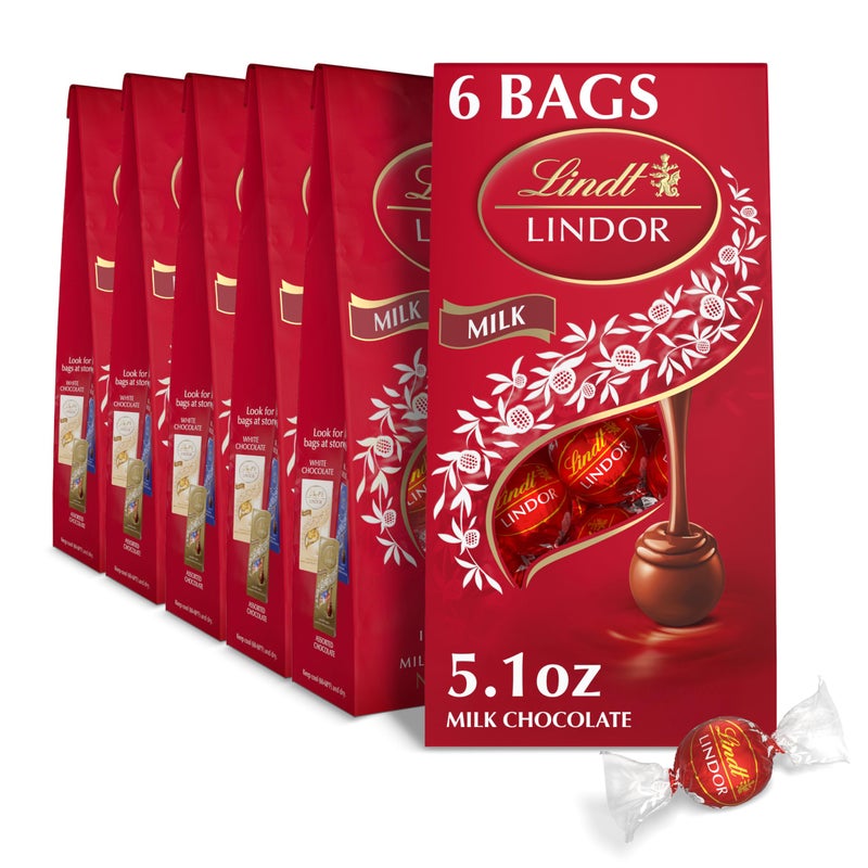 Lindt LINDOR Milk Chocolate Truffles Milk Chocolate Candy with Smooth Melting Truffle Center Great for Gift Giving 51 oz Bag 6 Pack - Image 3