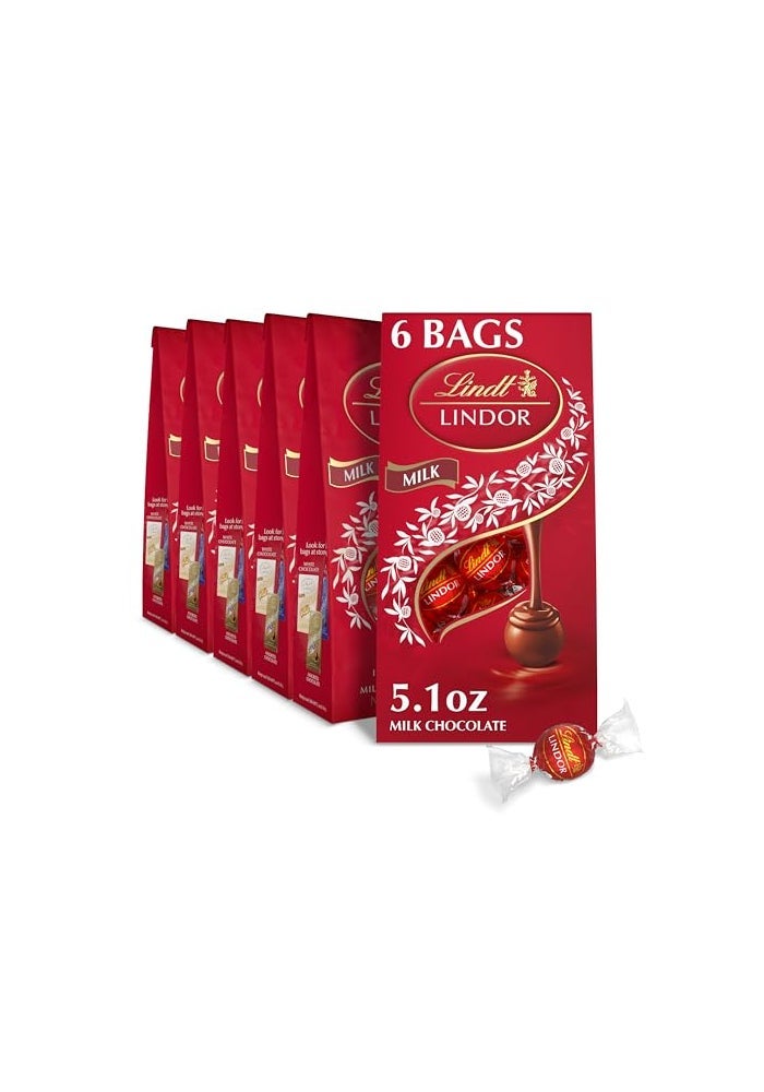 Lindt LINDOR Milk Chocolate Truffles Milk Chocolate Candy with Smooth Melting Truffle Center Great for Gift Giving 51 oz Bag 6 Pack - Image 1