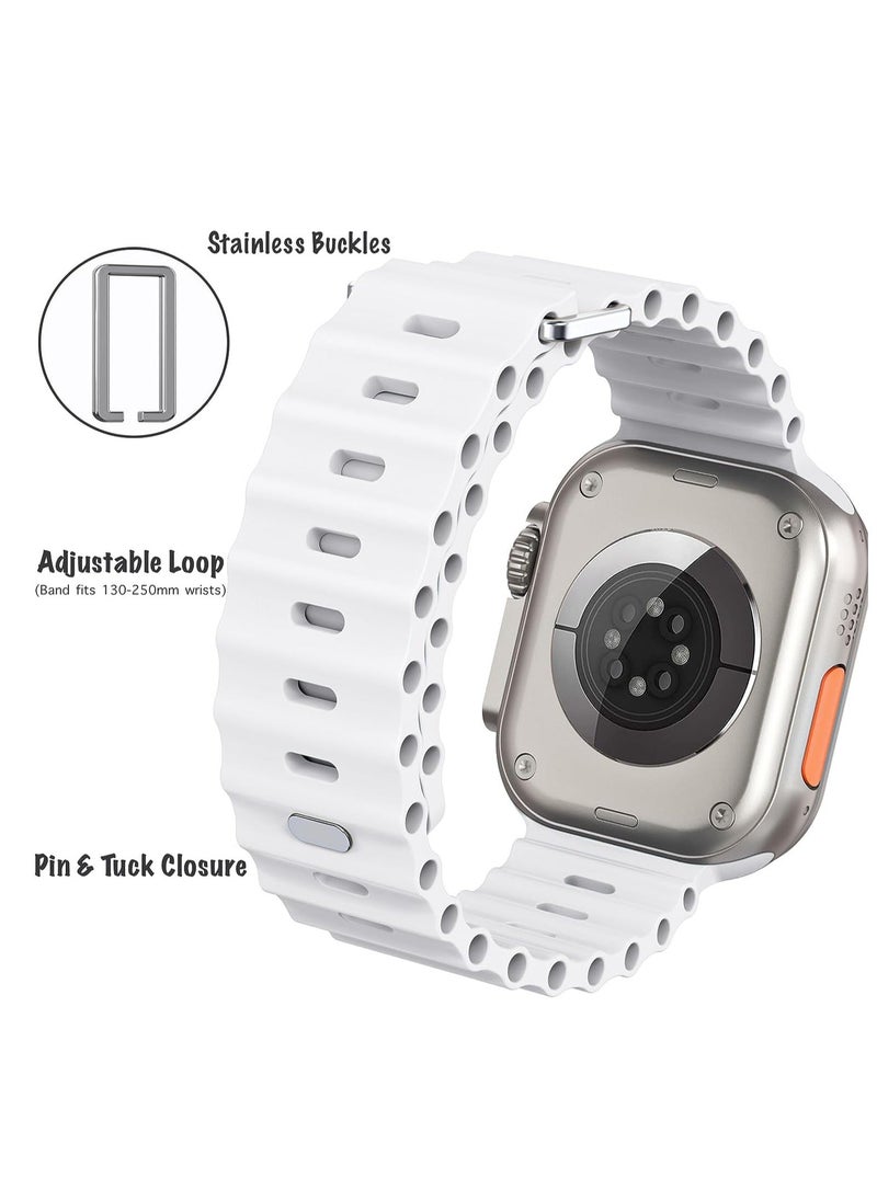 Color Fans - Soft Silicone Ocean Sports Strap Compatible Apple Watch 41mm 40mm 38mm for Men Women, Adjustible Watch Band for Apple Watch SE/Series 9/8/7/6/5/4/3/2/1 - White - Image 1
