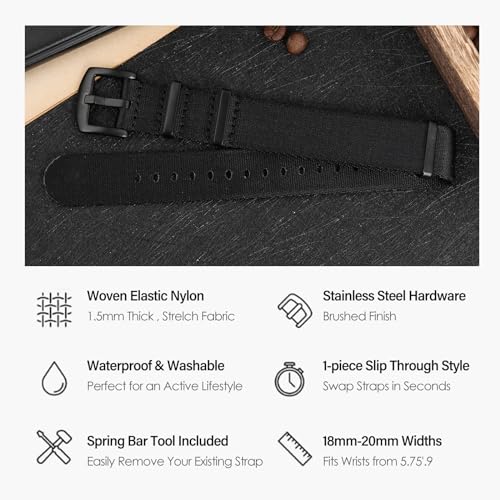 watchdives Nylon Watch Band 18mm 20mm 22mm Multicolor Replacement Watch Straps for Men Women (Black, 20mm) - Image 4
