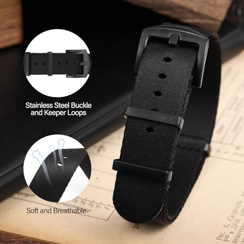 watchdives Nylon Watch Band 18mm 20mm 22mm Multicolor Replacement Watch Straps for Men Women (Black, 20mm) - Image 3
