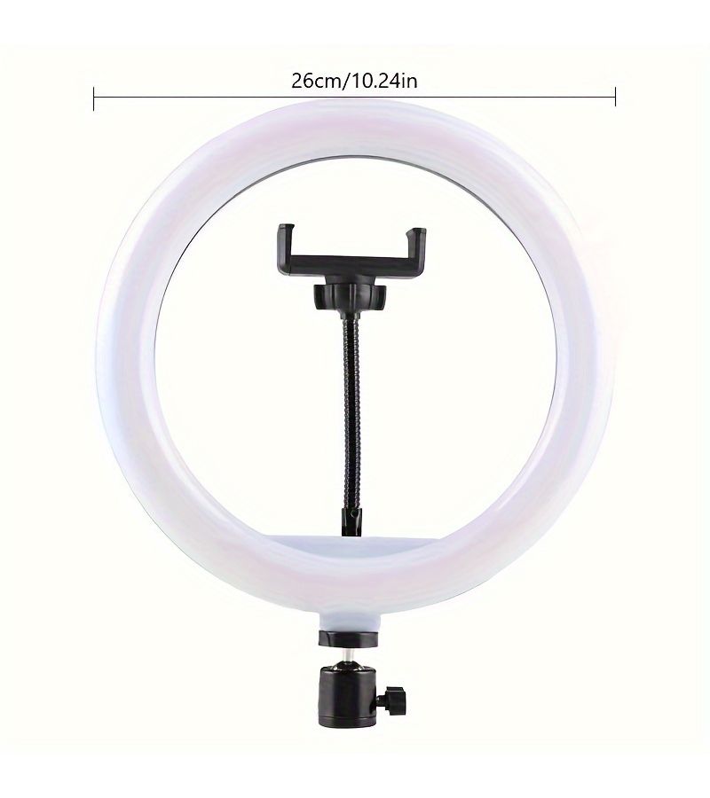 1 قطعة من حامل هاتف مع مرآة وإضاءة LED دائرية مقاس 10 بوصات للإضاءة التكميلية للمكياج والفيديو والتصوير الفوتوغرافي والسيلفي وتصوير الفيديو والبث المباشر – أسود - Image 3