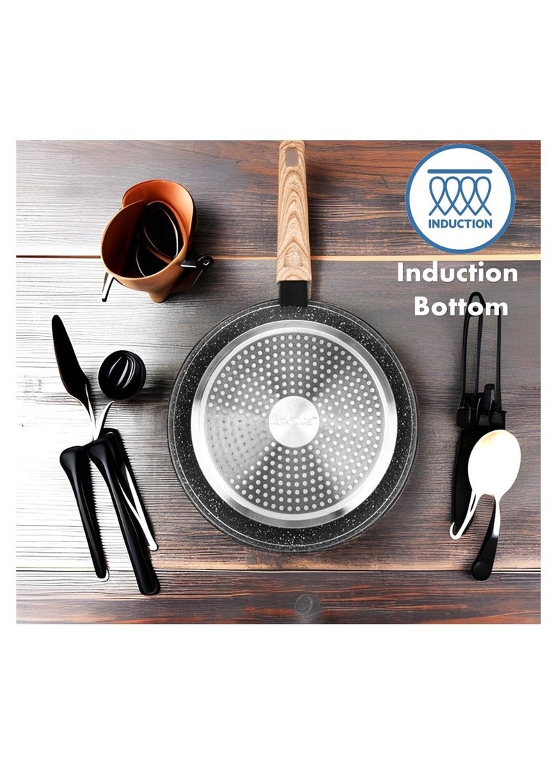 Auroware - Auroware 3 Piece Non Stick Frying Pan Forged Aluminium Wooden Finish Handle Dishwasher Safe PFOA Free - Image 1