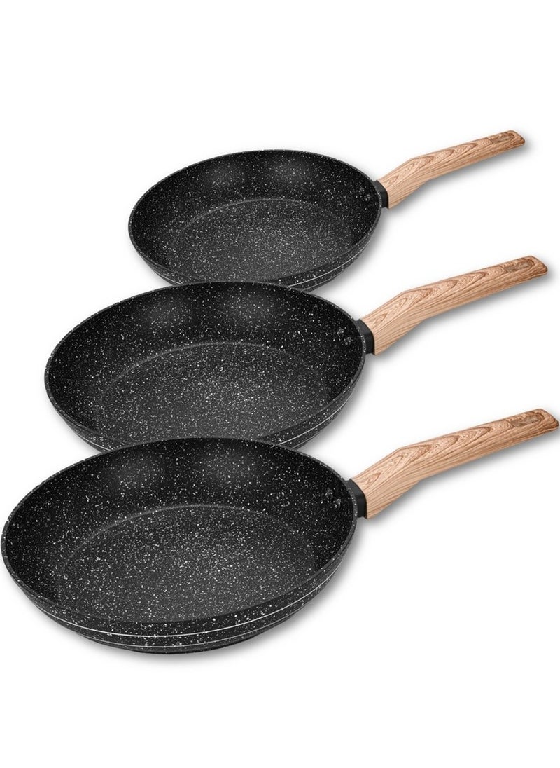 Auroware - Auroware 3 Piece Non Stick Frying Pan Forged Aluminium Wooden Finish Handle Dishwasher Safe PFOA Free - Image 1