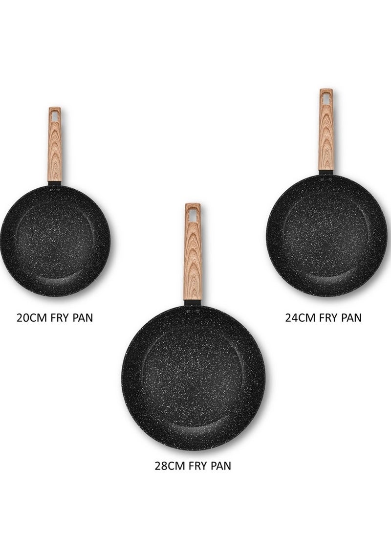 Auroware - Auroware 3 Piece Non Stick Frying Pan Forged Aluminium Wooden Finish Handle Dishwasher Safe PFOA Free - Image 1