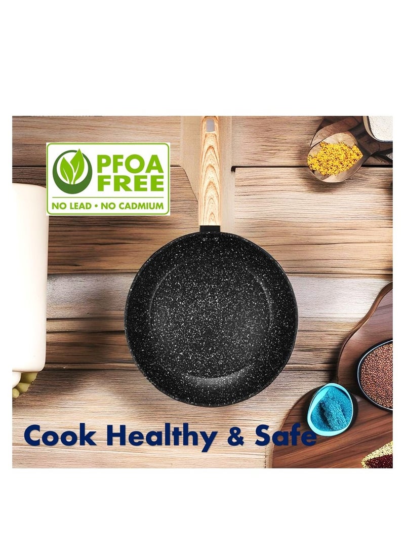Auroware - Auroware 3 Piece Non Stick Frying Pan Forged Aluminium Wooden Finish Handle Dishwasher Safe PFOA Free - Image 1