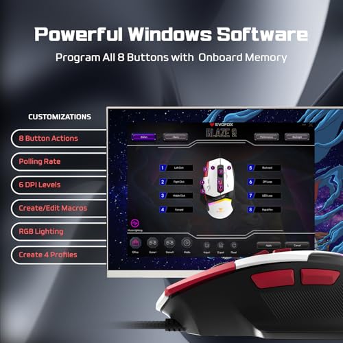 EvoFox Blaze 2 Wired Gaming Mouse | High Performance 1000Hz Polling Rate, Upto 12,800 DPI, RGB Lighting, 8 Programmable Buttons, Software Support with On-Board Memory, Durable Huano Switches - Image 4