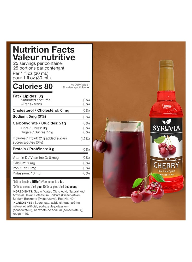 Syruvia Syruvia Cherry Syrup - 750 ml . Premium Flavoring Syrup for Tea, Italian Sodas, Beverages, Desserts, Ice Cream, Cocktails, and Mocktails. Kosher and Gluten-Free.  - Image 2