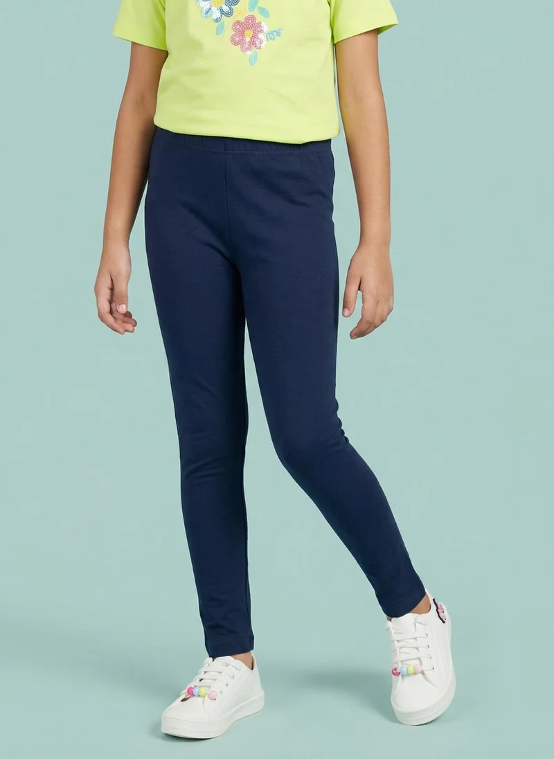 Nautinati  Nautinati Girls' 100% Cotton Pack of 2 Regular Fit  Solid Essentials Leggings for Women | Best Price UAE