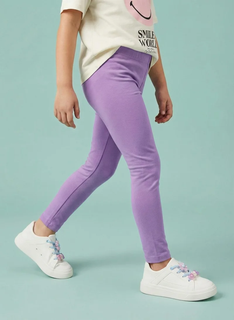 Nautinati  Nautinati Girls' 100% Cotton Pack of 2 Regular Fit  Solid Essentials Leggings for Women | Best Price UAE
