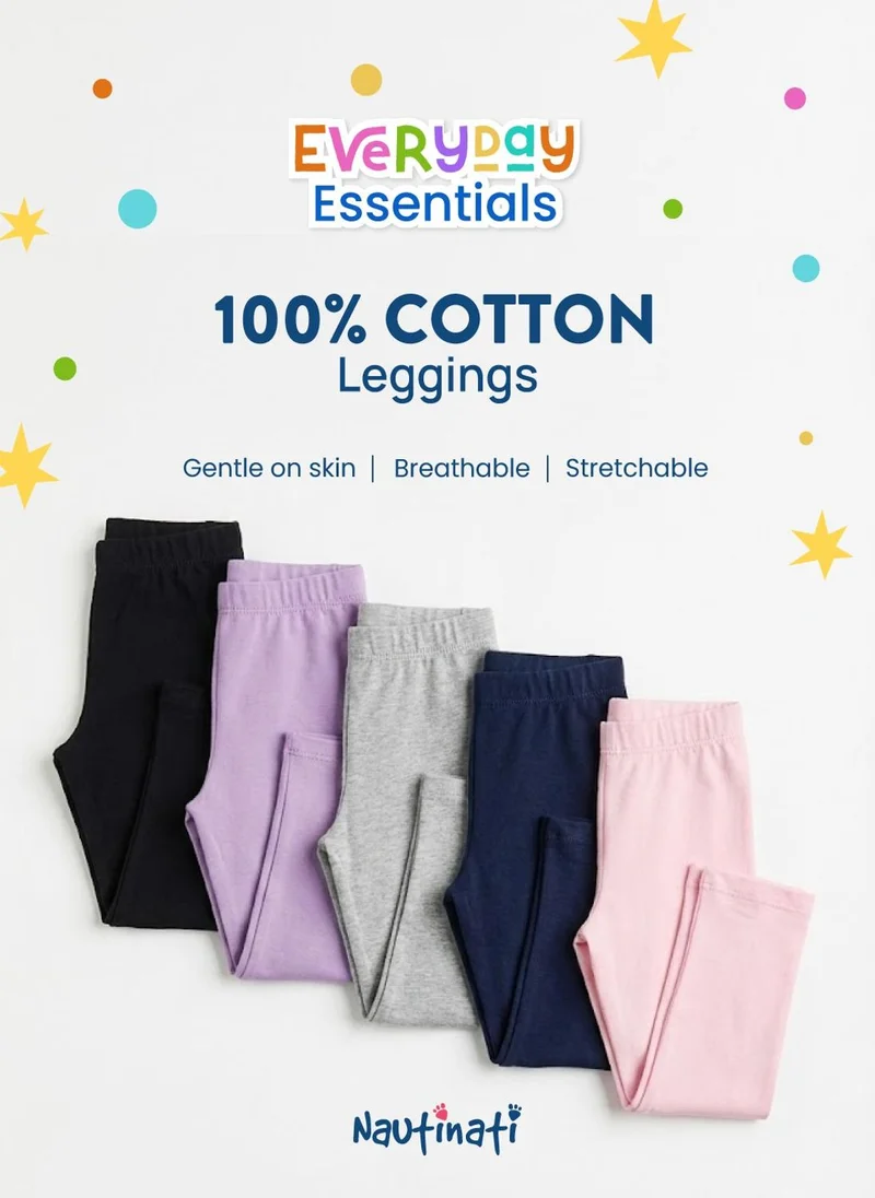 Nautinati  Nautinati Girls' 100% Cotton Pack of 2 Regular Fit  Solid Essentials Leggings for Women | Best Price UAE
