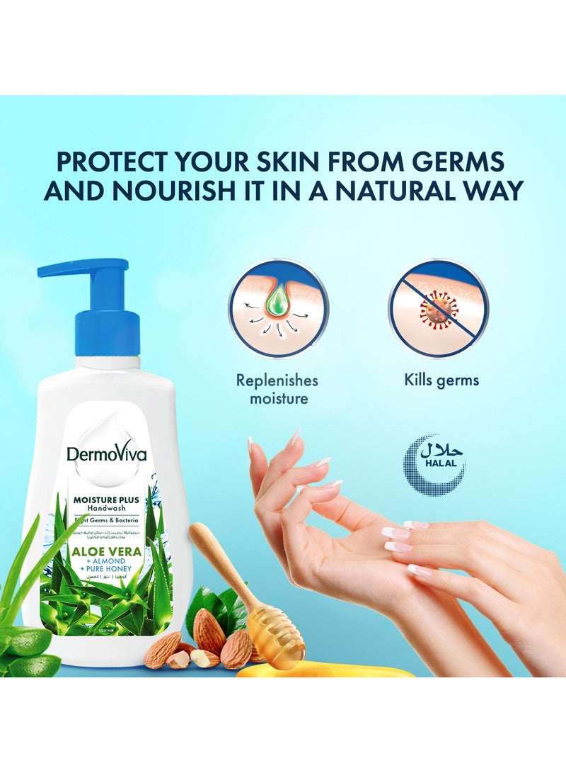 Dermoviva Moisture Plus Handwash (Buy 4 Get 2 Free) | Fights Germs & Bacteria | With Aloe Vera, Almond & Pure Honey Extracts | Anti-Bacterial | 6x200 ml - Image 3