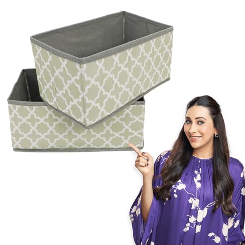 HOKIPO Non-Woven Fabric Wardrobe Organizer Foldable Cloth Storage Bin Baskets for Cupboard Closet, Pack of 2 (AR-3916), Rectangular, Grey - Image 1
