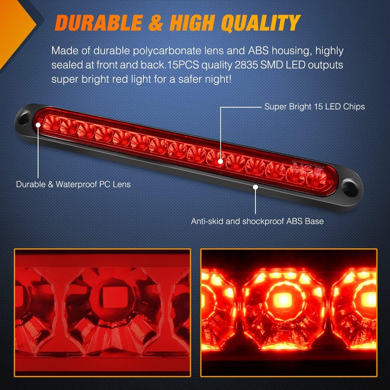 Nilight 2PCS 10Inch 15 LED Red Trailer Light Bar for Park Stop Turn Tail Brake Lights IP67 Waterproof Marker ID Clearance Strip for Truck Golf Cart Pickups Boats - Image 5