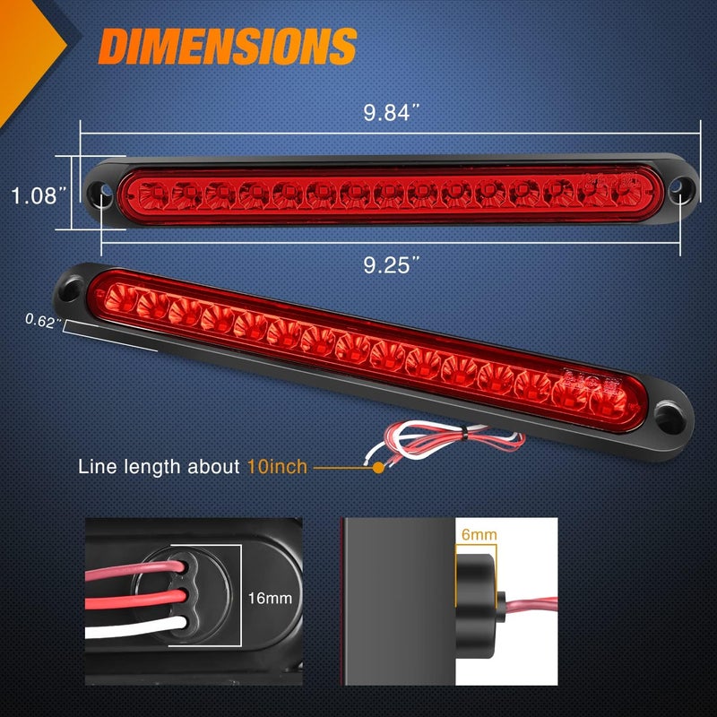 Nilight 2PCS 10Inch 15 LED Red Trailer Light Bar for Park Stop Turn Tail Brake Lights IP67 Waterproof Marker ID Clearance Strip for Truck Golf Cart Pickups Boats - Image 2