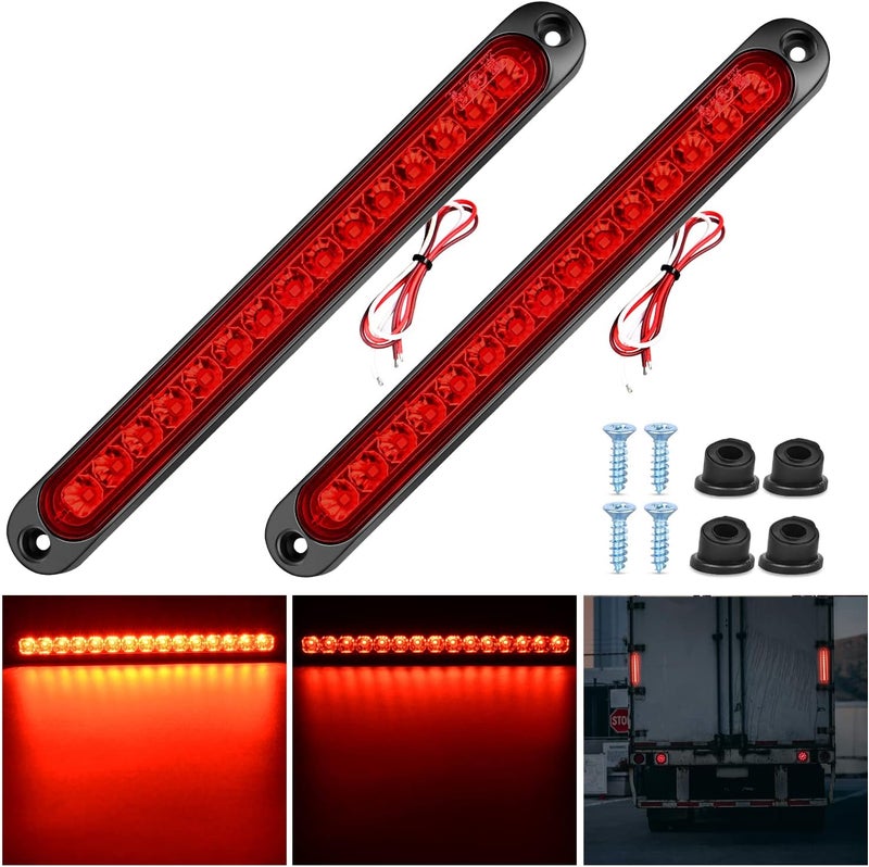 Nilight 2PCS 10Inch 15 LED Red Trailer Light Bar for Park Stop Turn Tail Brake Lights IP67 Waterproof Marker ID Clearance Strip for Truck Golf Cart Pickups Boats - Image 1