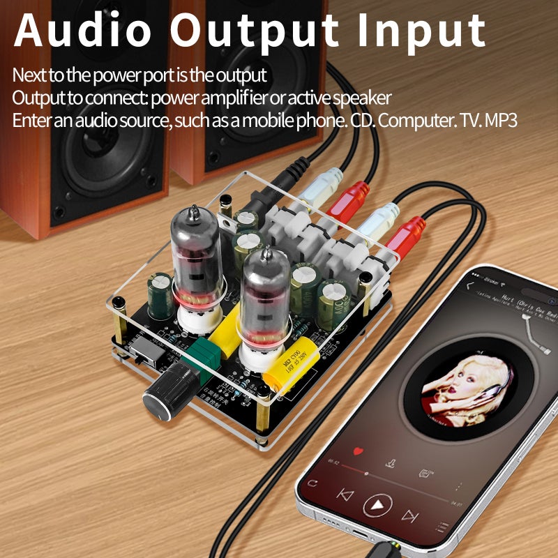 6K4 Tube Preamplifier Black DC12-16V 3-Band Adjustable - Warm Immersive Sound High Fidelity Tube Amplifier for Audiophiles Home Audio Systems - Image 5