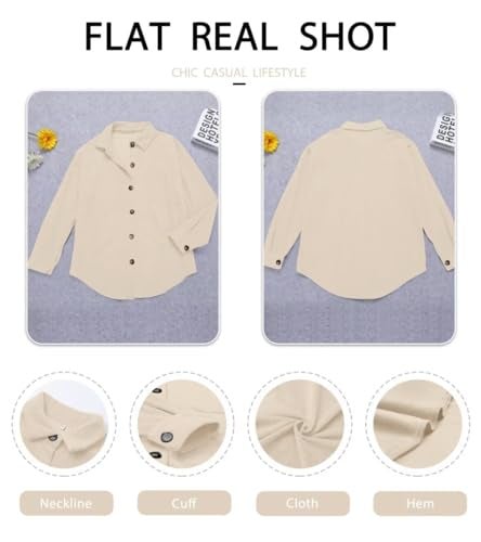 ZOLUCKY Women's Fall Shacket Jacket Corduroy Oversized Boyfriend Blouse Shirt Button Down Jacket Shackets, Off White Large - Image 5
