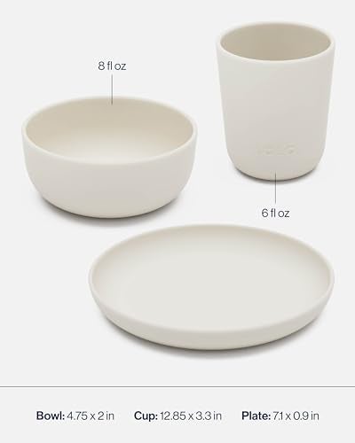 Lalo Big Bites Kids Dinnerware Full Set - Dishwasher Safe, BPA Free, Kids Tableware Set - Includes Stackable Bowl, Plate, Utensils & Cup - 7 Pieces - Oatmeal - Image 4