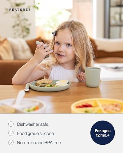 Lalo Big Bites Kids Dinnerware Full Set - Dishwasher Safe, BPA Free, Kids Tableware Set - Includes Stackable Bowl, Plate, Utensils & Cup - 7 Pieces - Oatmeal - Image 3
