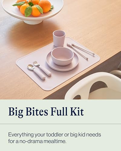 Lalo Big Bites Kids Dinnerware Full Set - Dishwasher Safe, BPA Free, Kids Tableware Set - Includes Stackable Bowl, Plate, Utensils & Cup - 7 Pieces - Oatmeal - Image 2