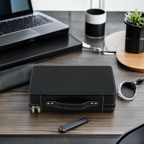 TimelyBuys 10 Watch Briefcase Black Carbon Fiber Zippered Travel Storage Case 50MM Father's Day - Image 4
