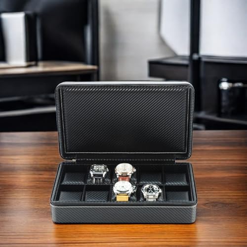 TimelyBuys 10 Watch Briefcase Black Carbon Fiber Zippered Travel Storage Case 50MM Father's Day - Image 5