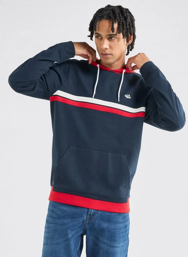 سبلاش فيڤ سويت شيرت مخطط بقبعة وأكمام طويلة وجيوب كنغر