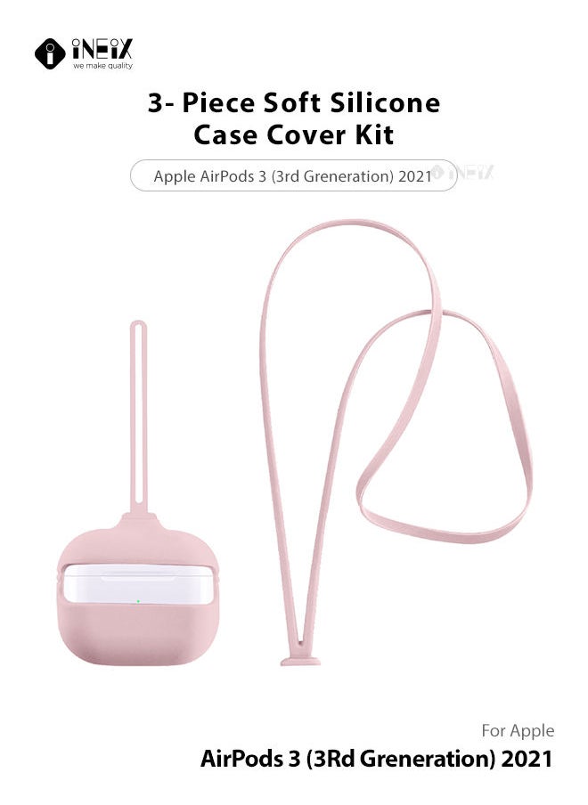 INEIX - 3-Piece Soft Silicone Case Cover For Apple AirPods 3 (3rd Generation) 2021 Pink Sand - Image 1