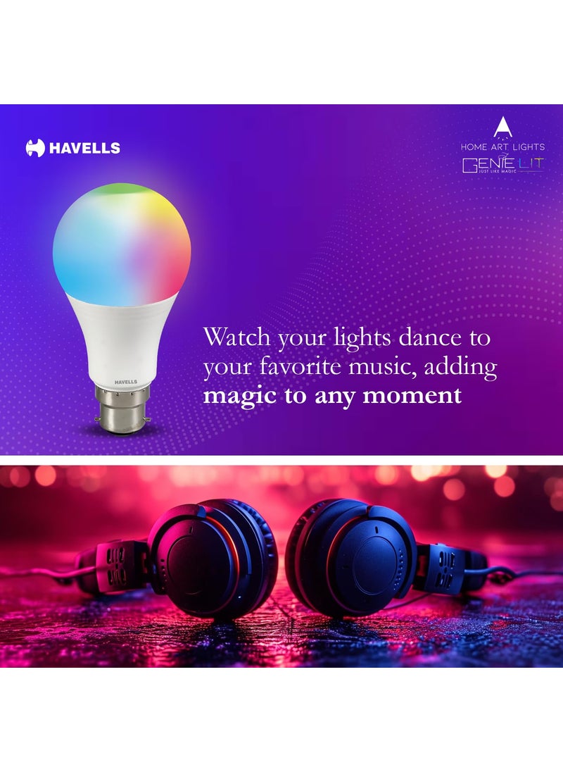 Havells Glamax 9W B22 WiFi LED Smart Bulb with Music Sync Function Compatible with Alexa and Google Assistant 16M Colours