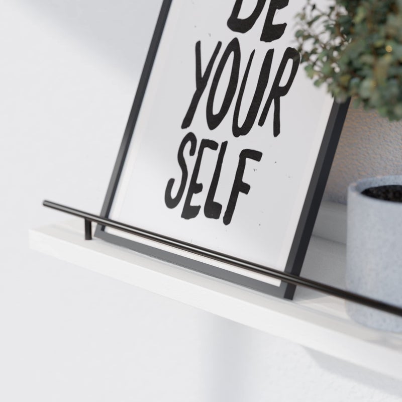 WOPITUES Floating Shelves with Black Metal Guardrail, Shelves for Wall Decor Set of 3, Wall Shelves for Bedroom, Bathroom, Kitchen, Living Room, Plants, Picture Frames, Art- Black and White - Image 2