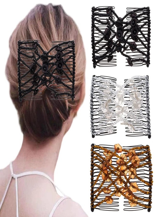 Ruihfas 3Pcs Easy Combs Women Girls DIY Hair Styling Accessories Magic Double Slide Stretchy Flower Combs Hair Clip Hairpins - Image 1