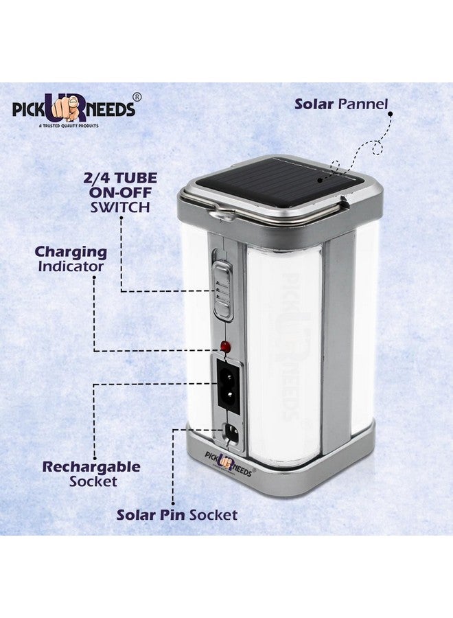 Pick Ur Needs مصباح أرضي LED للطوارئ القابل لإعادة الشحن بالطاقة الشمسية من بيك يور نيدز 4 أنابيب جانبية (فضي عبوة من 2) - Image 2