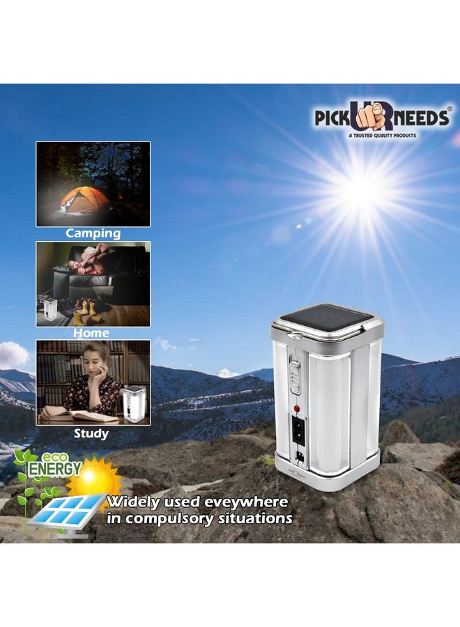 Pick Ur Needs مصباح أرضي LED للطوارئ القابل لإعادة الشحن بالطاقة الشمسية من بيك يور نيدز 4 أنابيب جانبية (فضي عبوة من 2) - Image 4