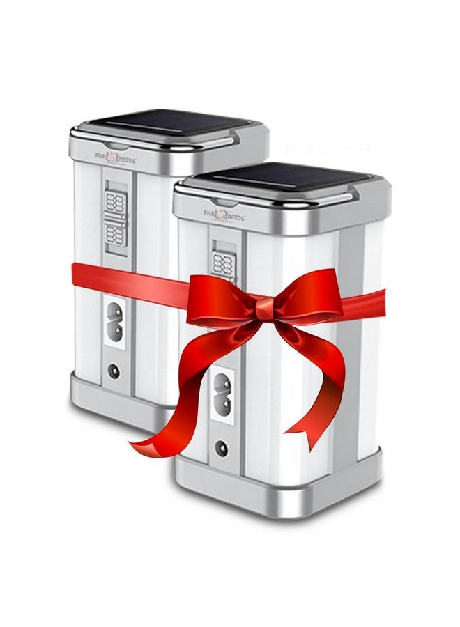 Pick Ur Needs مصباح أرضي LED للطوارئ القابل لإعادة الشحن بالطاقة الشمسية من بيك يور نيدز 4 أنابيب جانبية (فضي عبوة من 2) - Image 1