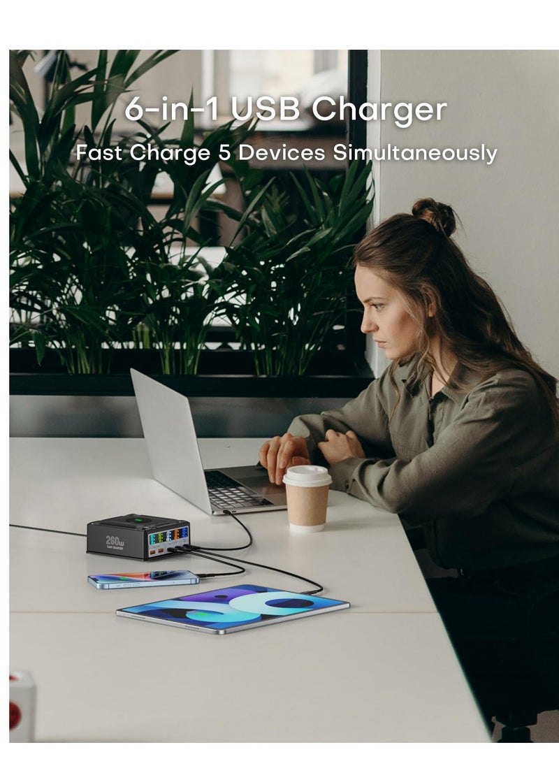 Excefore - USB Charging Station, 260W 5-Port Fast USB C Charging Station, 140W PD3.1 USB C GaN Charger with LCD Display, Wireless Charger, Desktop USB Charging Hub for MacBook Pro/Air, iPad, for iPhone, Samsung - Image 1