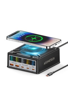 USB Charging Station, 260W 5-Port Fast USB C Charging Station, 140W PD3.1 USB C GaN Charger with LCD Display, Wireless Charger, Desktop USB Charging Hub for MacBook Pro/Air, iPad, for iPhone, Samsung