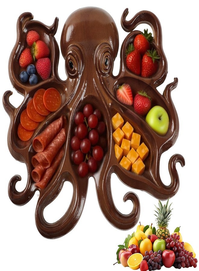 ploreatu Christmas Octopus Charcuterie Platter, Ocean Themed Cheese Bread Board, Novelty Unique Serving Tray Board for Cheese Meats Fruit,Kraken Design Wood Serving Tray, Unique Gift for Seafood Lovers (1 PCS) - Image 1