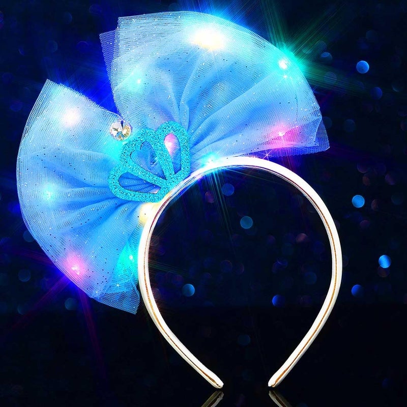 GENBREE Light Up Bow Headband Led Crown Hair Bands Glow Bowknot Hair Hoop Festival Party Costume Hair Accessories for Women 