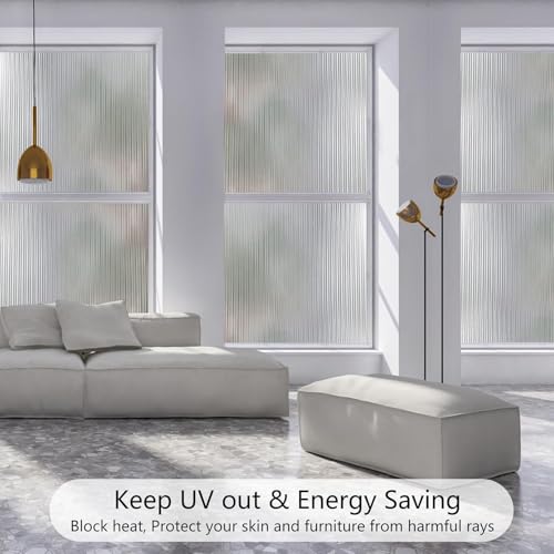 HOME13 Window Privacy Film 3D Decorative Fluted Window Glass Film Privacy Window Film for Bathroom, Reusable Vinyl Frosted Film (Fluted Glass Film, 12x96-Inches) - Image 2