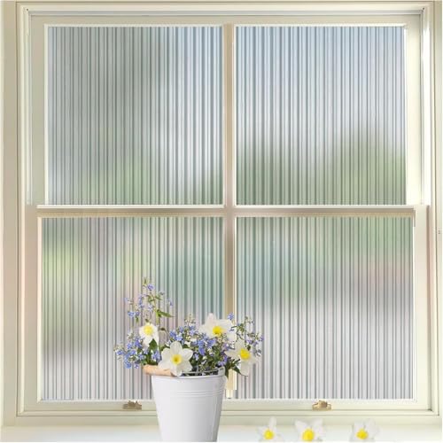 HOME13 Window Privacy Film 3D Decorative Fluted Window Glass Film Privacy Window Film for Bathroom, Reusable Vinyl Frosted Film (Fluted Glass Film, 12x96-Inches) - Image 1