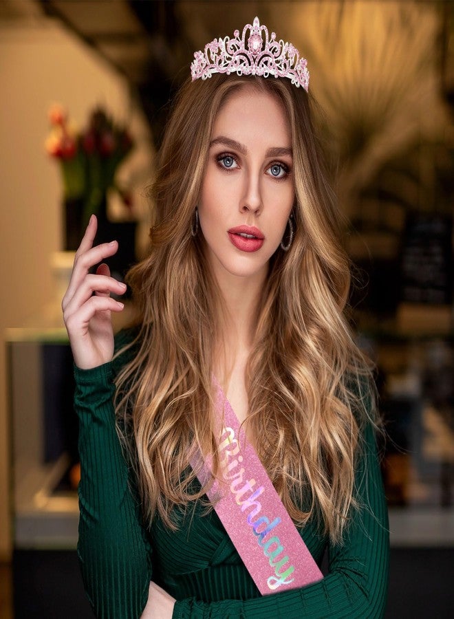 امكامي تيجان عيد ميلاد وردية من AMCAMI للنساء، وشاح عيد ميلاد للنساء، تيجان وأكاليل للنساء، تاج أميرة، تاج ووشاح عيد ميلاد سعيد، هدية مثالية لحفلات الزفاف والخطوبة والحفلات الراقصة للفتيات - Image 5