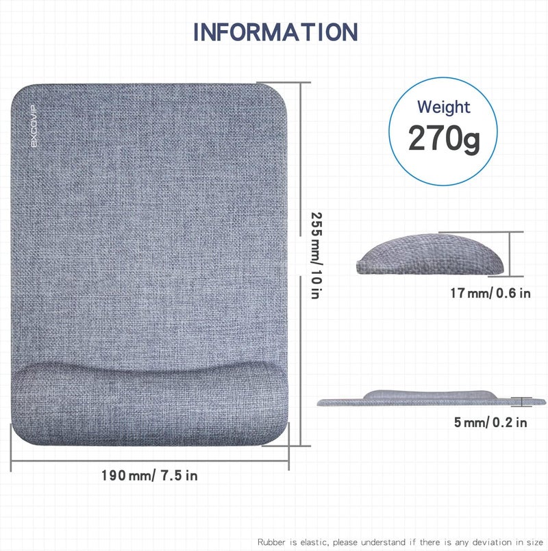 إكسوفيب وسادة ماوس مع دعم للمعصم، ناعمة ومريحة وقابلة للغسل يدويًا للاستخدام في المنزل والكمبيوتر واللاب توب وماك بوك والمكتب والسفر، لون رمادي 9558 - Image 3