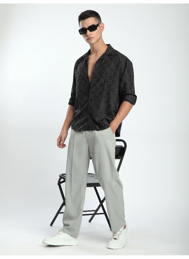 Beyoung Black Jacquard Cuban Shirt  - Image 5
