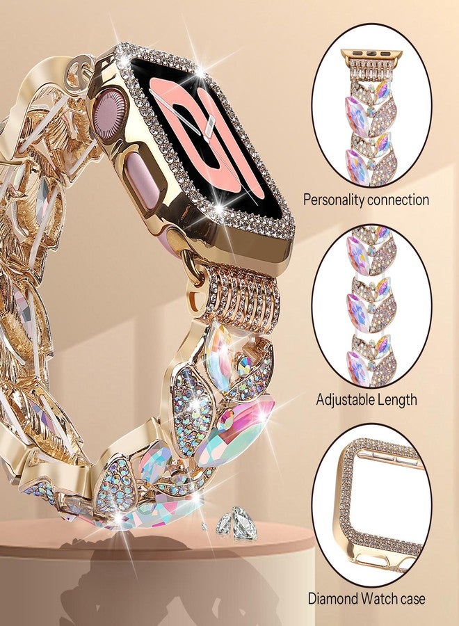 VIQIV Bling Dressy Bracelet with Case Compatible with Apple Watch Bands Series 3/2/1 42mm for Women Strethy, Cute Slim Metal Wristband Strap for iWatch Bands, 42mm Mix-Color - Image 2