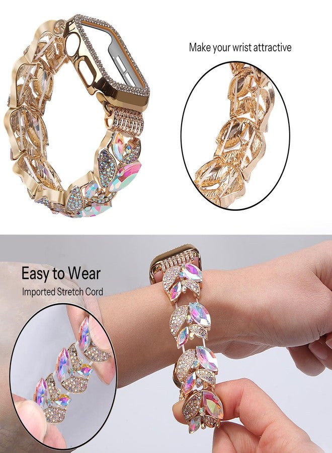 VIQIV Bling Dressy Bracelet with Case Compatible with Apple Watch Bands Series 3/2/1 42mm for Women Strethy, Cute Slim Metal Wristband Strap for iWatch Bands, 42mm Mix-Color - Image 3