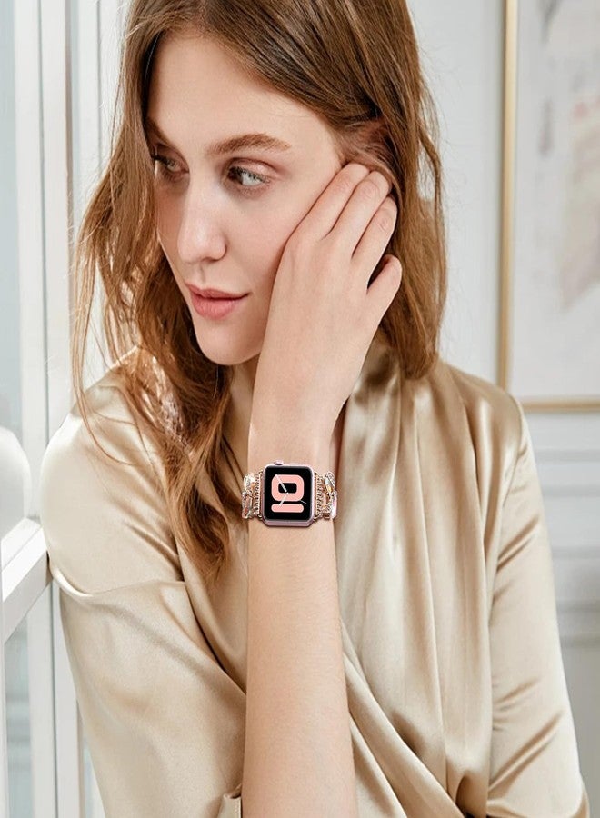 VIQIV Bling Dressy Bracelet with Case Compatible with Apple Watch Bands Series 3/2/1 42mm for Women Strethy, Cute Slim Metal Wristband Strap for iWatch Bands, 42mm Mix-Color - Image 4